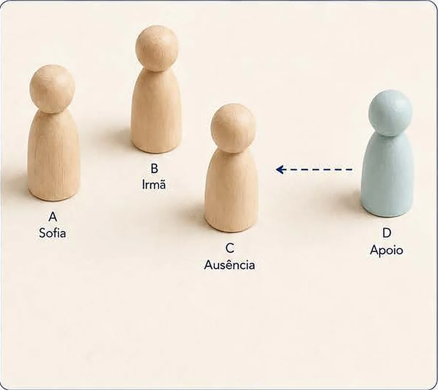 Figuras de Sofia, irmã, ausência e apoio
