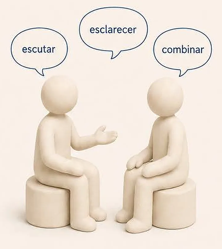 Bonecos de argila conversando: escutar, esclarecer, combinar